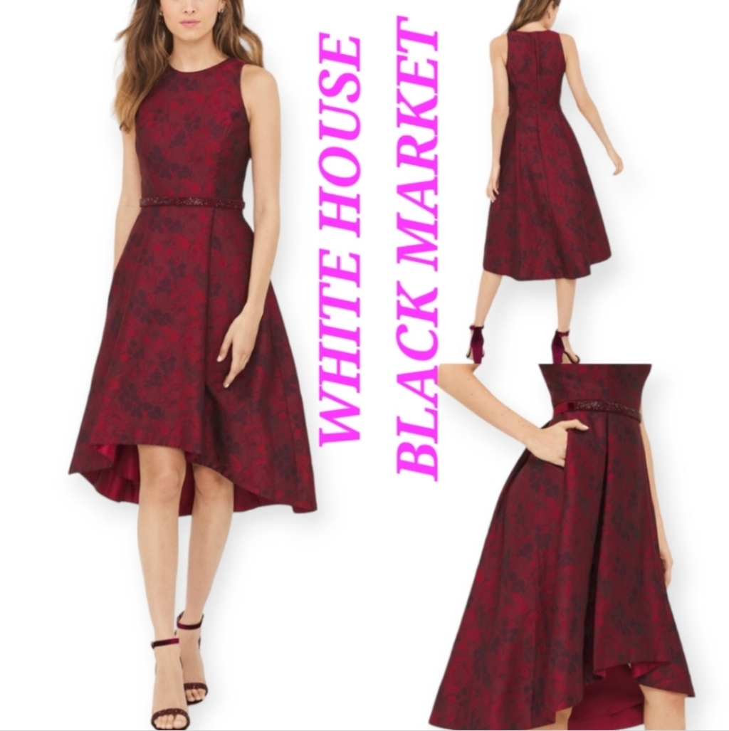 White House Black Market Jacquard High-Low Floral Dress